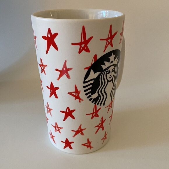 Starbucks White Red Stars 2014 Coffee Cup Mug Mermaid Logo 16oz - Picture 7 of 10